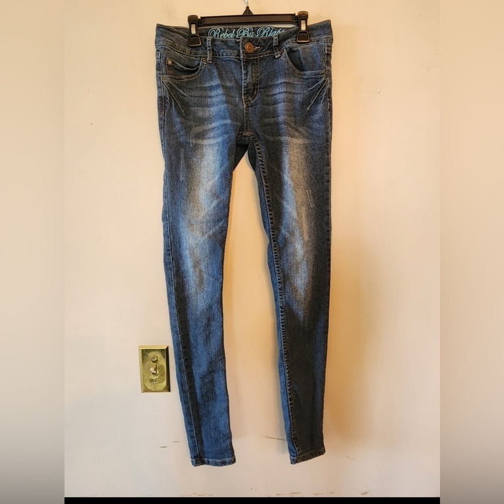 Rebel By Right Skinny Jeans Women's 3 Blue Mid Rise 5-Pocket